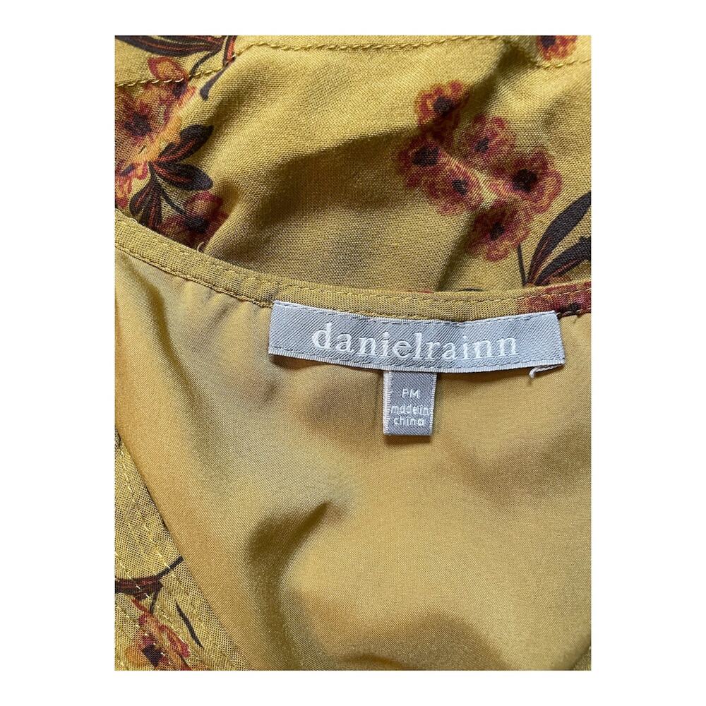 Daniel Rainn Floral Mock Wrap Mini Dress Mustard Yellow Petite Medium - Picture 4 of 6